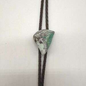 Bolo Tie Men OS Brown Green Stone Braided Leather Western Accessory Unbranded